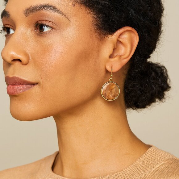 New Gennaro Dangle Gold Tone Acrylic Disc Drop Earrings - Picture 1 of 5